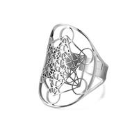 Metatron's Cube Anello per uomo donna acciaio inox geometria sacra Arcangelo magico esagramma anello yoga simboli spirituali gioielli talismano