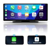 METEESER Apple Carplay - Autoradio portatile wireless per auto, con schermo Android da 10,26 pollici, IPS touchscreen, con lettore di navigazione, doppio Bluetooth, Mirror Link, AUX/FM, controllo