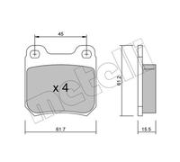 METELLI Pastiglie Freni Posteriori per Opel Vectra B Saab 9-3 Cabriolet 900 II