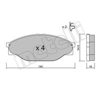 METELLI Pastiglie Freno Anteriore per Toyota Hilux VI Pick-Up_N1_2.5 D-4D