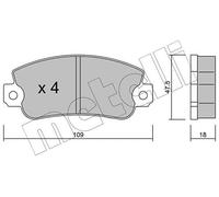 metelligroup 22-0033-0 - Pastiglie Freno Anteriori E Posteriori, Made in Italy, Pezzo di Ricambio per Auto/Automobile, Kit da 4 Pezzi, Certificate ECE R90, Prive di Rame