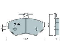 metelligroup 22-0215-1 Pastiglie Freno anteriori, Made in Italy, Pezzo di Ricambio per Auto / Automobile, Kit da 4 Pezzi, Certificate ECE R90, Prive di Rame