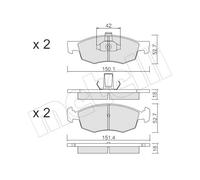 metelligroup 22-0274-2 Pastiglie Freno Anteriori E Posteriori, Made in Italy, Pezzo di Ricambio per Auto/Automobile, Kit da 4 Pezzi, Certificate ECE R90, Prive di Rame