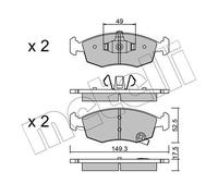 metelligroup 22-0274-5 Pastiglie Freno Anteriori E Posteriori, Made in Italy, Pezzo di Ricambio per Auto/Automobile, Kit da 4 Pezzi, Certificate ECE R90, Prive di Rame