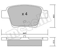 metelligroup 22-0639-0 Pastiglie Freno Anteriori E Posteriori, Made in Italy, Pezzo di Ricambio per Auto/Automobile, Kit da 4 Pezzi, Certificate ECE R90, Prive di Rame