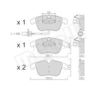 metelligroup 22-0675-2 Pastiglie Freno Anteriori E Posteriori, Made in Italy, Pezzo di Ricambio per Auto/Automobile, Kit da 4 Pezzi, Certificate ECE R90, Prive di Rame