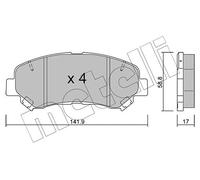 metelligroup 22-0792-0 Pastiglie Freno Anteriori E Posteriori, Made in Italy, Pezzo di Ricambio per Auto/Automobile, Kit da 4 Pezzi, Certificate ECE R90, Prive di Rame