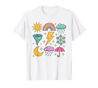 Meteo Simboli Pioggia, Neve, Fulmini, Sole Meteorologo Maglietta