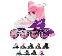 Meteor Pattini in Linea Bambini Gioventù Dimensione Regolabile Rollerblades Cuscinetti ABEC-7 Ruote PU (L, ROX Pink)