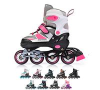 Meteor Pattini in Linea Bambini Gioventù Dimensione Regolabile Rollerblades Cuscinetti ABEC-7 Ruote PU (L, ROX Pink/Grey)