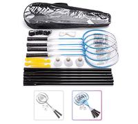 meteor Set Badminton per 2 o 4 Giocatori - Racchette 3 Volani 1 Rete - Set Perfetto per Bambini Ragazzi e Adulti - per Tutta Famiglia - Spiaggia Giardino Vacanza (4 Racchette, Blu)