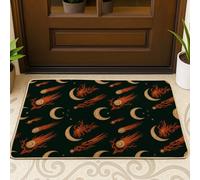 Meteor Zerbino di benvenuto, celeste mistico luna, stella, autunno, verde scuro, lavabile, a basso profilo, zerbino per esterni per porta d'ingresso, patio, 73 x 43 cm