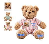 MeterBear Personalizzato Orso Peluche Su Misura Con Foto E Testo, Orso Marrone Accogliente Da 25 cm In Pigiama Per Festa Del Bambino Piccoli E Stanza Dei Bambini San Valentino Natale