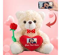 MeterBear Regali di San Valentino orsacchiotto con cuore, fiocco e rosa come regalo personalizzato per lei e lui, Teddy Bear Orsetto con nome o testo per donna Compleanno, Anniversario (20cm)