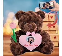 MeterBear Regali di San Valentino orsacchiotto con cuore, fiocco e rosa come regalo personalizzato per lei e lui, Teddy Bear Orsetto con nome o testo per donna Compleanno, Anniversario (20cm)