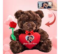 MeterBear Regali di San Valentino orsacchiotto con cuore, fiocco e rosa come regalo personalizzato per lei e lui, Teddy Bear Orsetto con nome o testo per donna Compleanno, Anniversario (20cm)