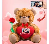 MeterBear Regali di San Valentino orsacchiotto con cuore, fiocco e rosa come regalo personalizzato per lei e lui, Teddy Bear Orsetto con nome o testo per donna Compleanno, Anniversario (20cm)