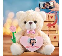 MeterBear Regali di San Valentino orsacchiotto con cuore, fiocco e rosa come regalo personalizzato per lei e lui, Teddy Bear Orsetto con nome o testo per donna Compleanno, Anniversario (25cm)