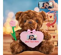 MeterBear Regali di San Valentino orsacchiotto con cuore, fiocco e rosa come regalo personalizzato per lei e lui, Teddy Bear Orsetto con nome o testo per donna Compleanno, Anniversario (20cm)