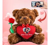 MeterBear Regali di San Valentino orsacchiotto con cuore, fiocco e rosa come regalo personalizzato per lei e lui, Teddy Bear Orsetto con nome o testo per donna Compleanno, Anniversario (25cm)
