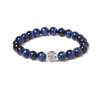 MetJakt - Braccialetto con perle elastiche di cristallo 8 mm, ciondolo a doppia felicità in argento sterling 925, 18-18.5 cm, Argento sterling, Lapislazzuli