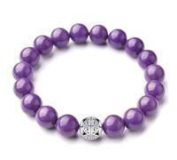 MetJakt Gemme naturali 8mm Healing Crystal braccialetto di perline elasticizzato con pendente in argento 925 doppia felicità (US Viola Mica)