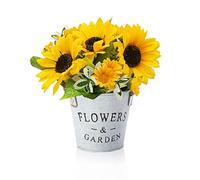 METODIM Piante Artificiali Deco in Vaso, Fiore Artificiale Girasole Decorazione per Interni Esterni, Fiori Finti con Vasi, Girasoli Finti per Decorazioni per la Casa, Muro, Desktop, Davanzale