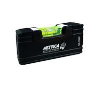 Metrica Mini Livella a Bolla Magnetica, 10 cm, Alluminio Profilato, Nera, con Fiala Acrilica Resistente agli Urti, Tappi in Gomma
