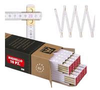 Metrie - Metro pieghevole professionale in legno, 10 pezzi 2 m di lunghezza, con doppia ripartizione, colore bianco, prodotti nell’Unione Europea