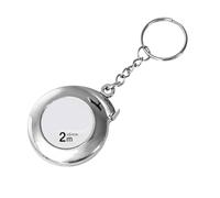 Metro a nastro con custodia rotonda con catena, Silver | Marcatura frontale da 2 m, tasca compatta per la pianificazione pacchi domestici e hobby