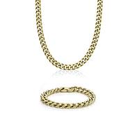Metro Jewelry Set di collana e bracciale a maglia barbazzale pesante, da uomo, in acciaio inossidabile con placcatura ionica in oro nero o giallo, lunghezza da 50 a 76 e 22 cm, ripiegabile, Metallo