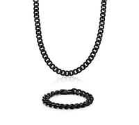Metro Jewelry Set di collana e bracciale a maglia barbazzale pesante, da uomo, in acciaio inossidabile con placcatura ionica in oro nero o giallo, lunghezza da 50 a 76 e 22 cm, ripiegabile, Metallo