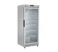 METRO Professional Congelatore con Porta in Vetro GFR6600SG, 380L, 5 Ripiani, Illuminazione LED, Serratura, 2 Ruote, Argento