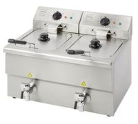 METRO Professional Friggitrice doppia GDF5028, acciaio inox, 3250W x 2, 2 vasche: 8 + 8 L, con rubinetto di scarico, argento