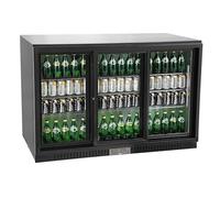 METRO Professional Frigo Vetrina per bevande con porta in vetro, 135 x 52 x 86.5 cm, alluminio/vetro, refrigerazione ventilata, con serratura e chiave (Nero, 308 L - porte scorrevoli)