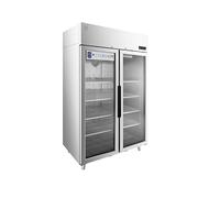METRO Professional Frigorifero a Doppia Porta in Vetro GRE1400G, 906L, 10 Ripiani, Illuminazione LED, Serratura, Piedini Regolabili, Argento