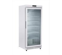 METRO Professional Frigorifero con Porta in Vetro GRE6600G, 380L, 5 Ripiani, Illuminazione LED, Serratura, 2 Ruote, Bianco