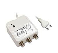METRONIC 332170 Amplificatore per interni con regolazione del guadagno, 2 uscite TV 9,52 mm - Alimentazione 12/24 V per amplificatore TV - Alimentazione elettrica - Bianco