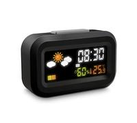 Metronic 477340 - Sveglia digitale da viaggio a batterie, display LCD retroilluminato a colori, orologio 12/24 ore, Snooze, calendario, meteo, temperatura, umidità