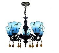 METTEOR Lampada da soffitto Lampada a Sospensione da soffitto 24" Tiffany 5 Teste Lampadario Retro Lampada a Sospensione Blu Mediterraneo Lampada a Sospensione Blu Tinto