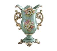 METTEOR Vaso in Resina Semplice in Stile Europeo, Grande Vaso per Fiori Dipinto a Mano, Decorazione per la casa, Tavolo da Pranzo, Arte, Vaso Decorativo Alto, Verde Chiaro, Altezza 32 cm