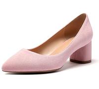 Mettesally Round Toe Block Heel Leather Court, Scarpe con Tacco Donna Tacchi a Punta Chiusa Decoltè a Estivi Comode Moda Pesca Camoscio EU39