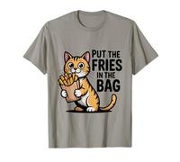 Metti Le Patatine Fritte nella Borsa Gatto Divertente Fast Food Snack Umorismo Maglietta