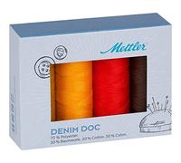 Mettler DENIM DOC Terra-kit - Set di 4 fili da cucito antistrappo per cucire o ricamare, 70% poliestere, 30% cotone, 100 m
