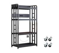 METYERRY Scaffale da cucina regolabile a 4 ripiani con presa di corrente, con ruote industriali, supporto autoportante per forno a microonde, per riporre oggetti, garage, mini frigorifero, nero
