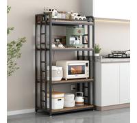 METYERRY Supporto per microonde a 4 ripiani, grande scaffale per panettieri per cucina, altezza regolabile, mensola per panettiere, bar per soggiorno, stile rustico, nero