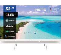 Metz 32Mqe7100Z TV HD Qled Google da 32 pollici | Eyecare 3.0, Hdr10, design bianco con maniglia, alimentazione di tipo C, altoparlante anteriore