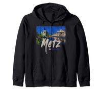 Metz Grand EST Francia Tramonto di Notte Souvenir Vintage Felpa con Cappuccio