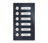 Metzler campanello da parete acciaio inox V2A 6 pulsanti targhette nome intercambiabili antracite RAL7016 montaggio sopra intonaco resistente intemperie illuminazione LED opzionale design moderno
