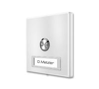 Metzler campanello wireless acciaio inox targhetta intercambiabile e pulsante IP67 bianco traffico RAL 9016 portata 150 m spessore 11 mm autonomia 12-15 mesi montaggio con viti 10 anni ricambi